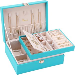 Voova Jewelry Box Organizer for Women Girls. 2 Layer Large Men Jewelry Storage Case.