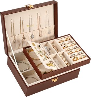 Voova Jewelry Box Organizer for Women Girls. 2 Layer Large Men Jewelry Storage Case.