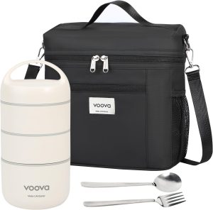 Voova Stackable Stainless Steel Thermal Lunch Box with Lunch Bag and Cultery Set for Adult Women Men.
